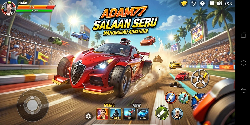 Gameplay seru ADAM77 di lintasan balap yang bervariasi.