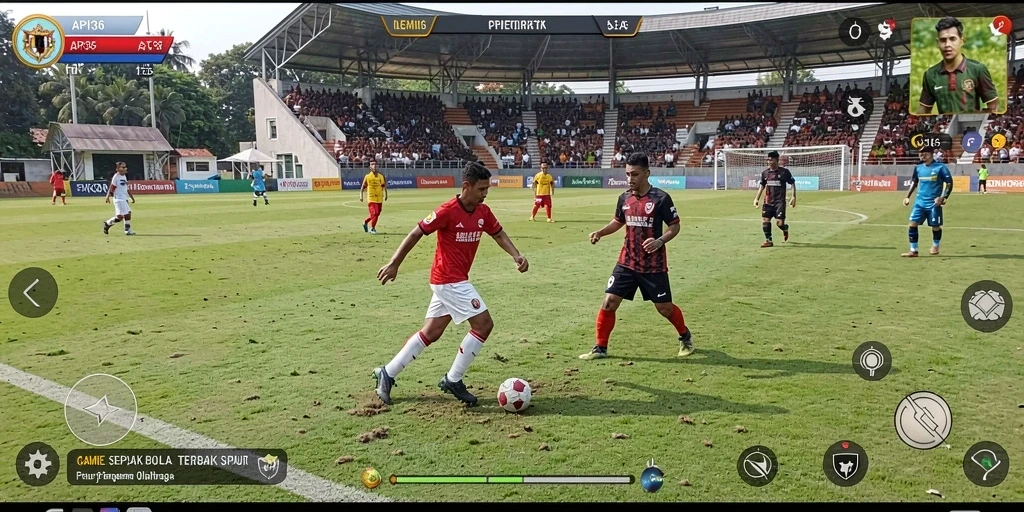 Tampilan gameplay menegangkan dalam pertandingan sepak bola.
