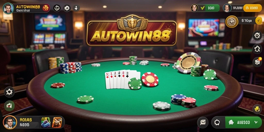 Screenshot gameplay AUTOWIN88 yang menampilkan suasana meja Poker.