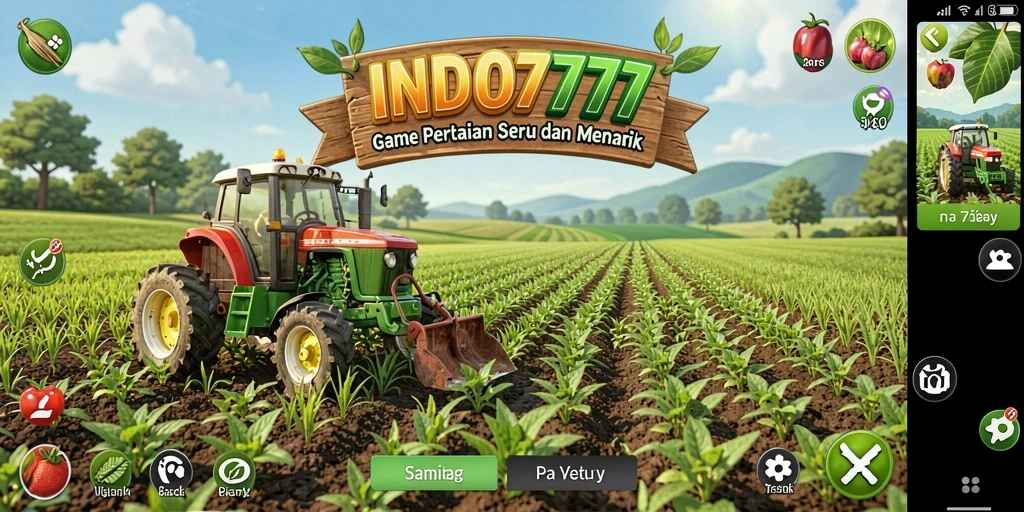 Tampilan gameplay <strong>INDO777</strong> yang menampilkan lahan pertanian yang subur.