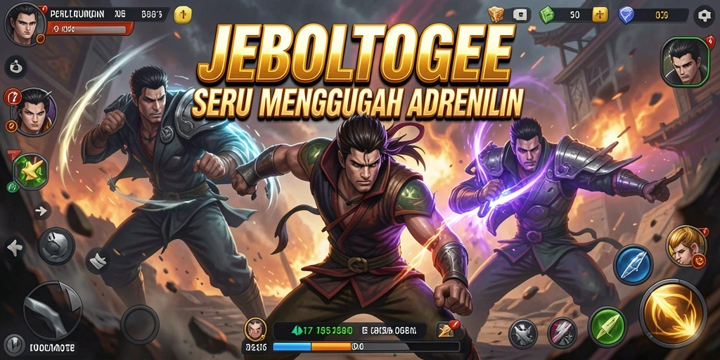 Tampilan pertarungan intens di JEBOLTOGEL dengan karakter unik.