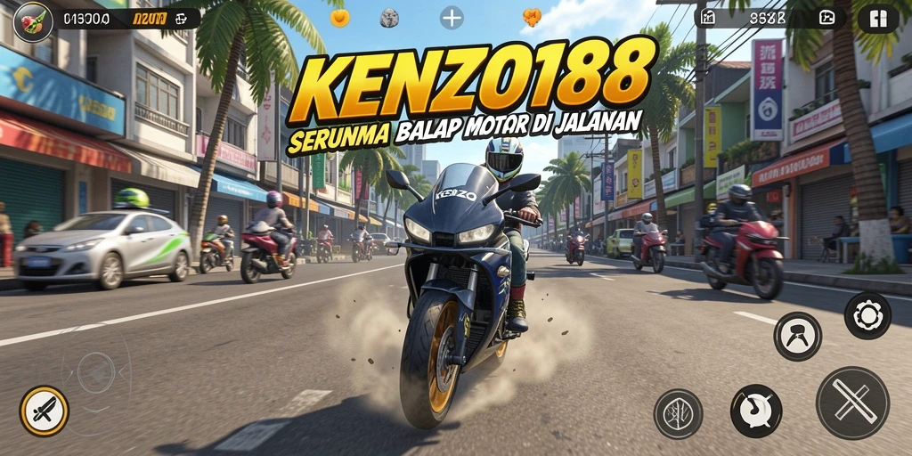 Tampilan mendebarkan dari gameplay KENZO188 saat balapan motor.