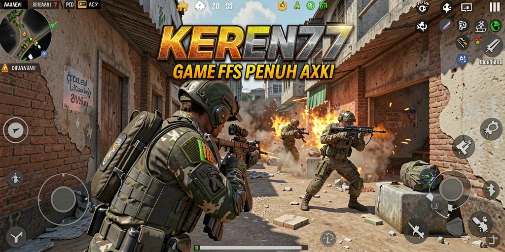 Tangkapan layar dari gameplay seru KEREN77 dengan aksi tembak-menembak.