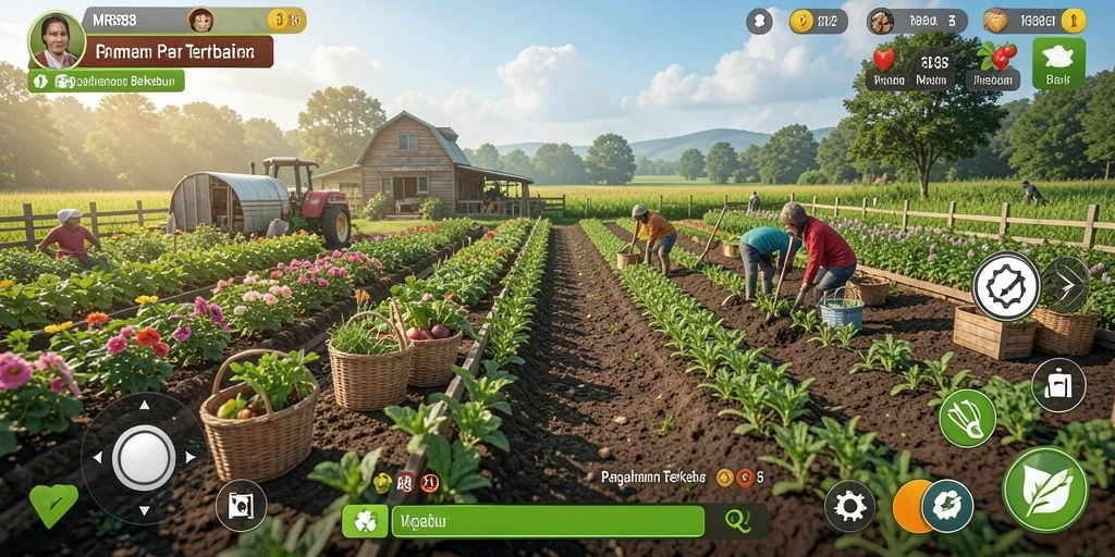 Tampilan screenshot utama MR888 dengan gameplay pertanian yang menarik.