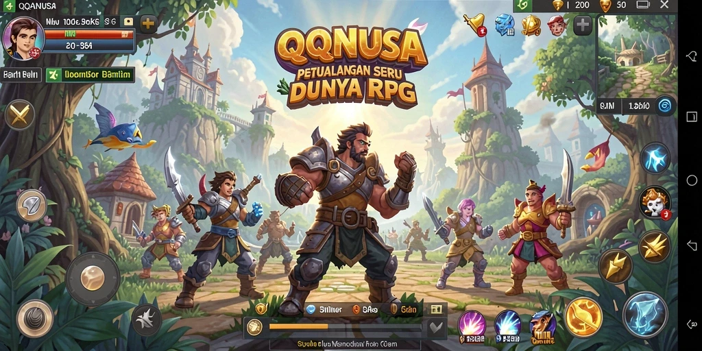 Tampilan utama gameplay RPG di QQNUSA dengan karakter dan petualangan.